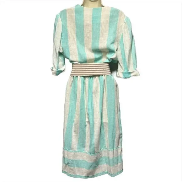 Vintage 80s Blue and White Striped Dress - Picture 2 of 6